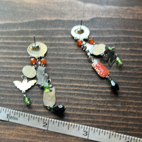 Vintage Dangle Black Cat Bat Pumpkin Pierced Earrings - Picture 4 of 4